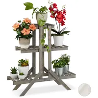 Relaxdays Blumentreppe aus Holz, 3 Stufen mit 5 Ablagen,