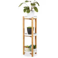 Relaxdays Blumenregal, 3 Etagen, Bambus & MDF, rund, moderner