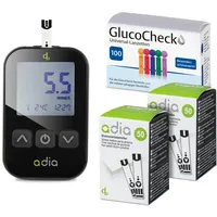 Diabetikerbedarf adia Blutzuckermessgerät (mmol/L) Set + 110 Blutzuckerteststreifen +