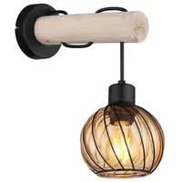 GLOBO Wandleuchte Holzlampe Glasschirm rund Wandlampe amber Glas Wohnzimmerlampe