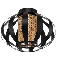 LINDBY Deckenleuchte Tamira, schwarz, Rattan, Ø 28 cm, E27