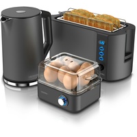 Arendo 3-teiliges Frühstücksset - Wasserkocher 1,5l, 4-Scheiben Toaster, 8er