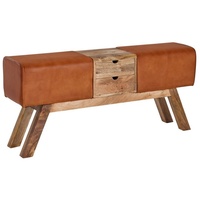 KADIMA DESIGN Sitzbank, Braun, Leder, Echtholz,Mangoholz, 2 Schubladen, Massivholz,