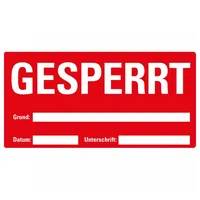 Dreifke Dreifke® Etikett GESPERRT, beschriftbar, rot, Haftpapier, ablösbar, 148x74mm,