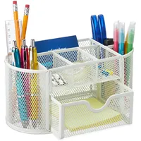 Relaxdays Stiftehalter, mit Schublade, Schreibtisch Organizer für Stifte, Metall