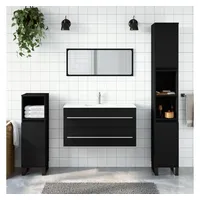 VidaXL Badschrank mit Spiegel Schwarz Holzwerkstoff