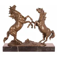 Casa Padrino Luxus Bronze Skulptur 2 Pferde auf Marmorsockel