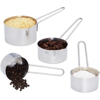 Relaxdays Messbecher Set 4 tlg, Edelstahl, Messlöffel Cup mit