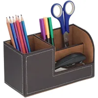 Relaxdays Schreibtisch Organizer, Stiftehalter mit 3 Fächern, Kunstleder, HBT: