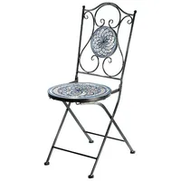 Kobolo Gartenstuhl Klappstuhl Metallstuhl Mosaikoptik Weiß Blau Outdoor H