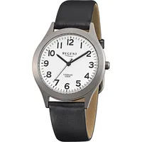 REGENT Herren-Titanuhr schwarz Analog F-842 Leder-Armband D2URF842 - Schwarz