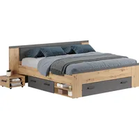 VCM Follow Eiche Melamin,Abs.Fr.+Kopfteil Matera Melamin,Doppelbett inkl.2 Nachttische -