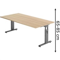 Hammerbacher höhenverstellbarer Schreibtisch eiche rechteckig, C-Fuß-Gestell grau 200,0 x