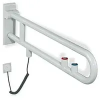 Hewi 801 E-Stützklappgriff 801.50.72555 900 mm, aquablau, Spül-/Funktionstaste, roter