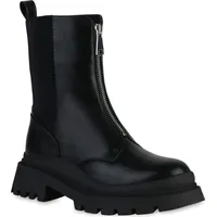 VAN HILL Damen Leicht Gefütterte Stiefeletten Plateau Boots Profil-Sohle