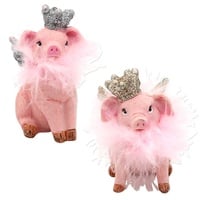 Dekohelden24 Keramik Deko-Schweine mit Krone und Glitter im 2er