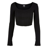 URBAN CLASSICS Ladies Short Rib Corsage Longsleeve in Schwarz,