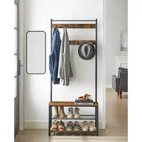 VASAGLE Garderobenbank mit Haken und Schuhrost HSR41BX braun, schwarz