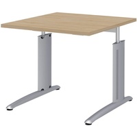 Röhr-Bush röhr Techno höhenverstellbarer Schreibtisch hickory-eiche quadratisch, C-Fuß-Gestell silber