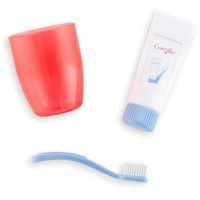 Corolle 9000212320 Zahnputzset, blau, 3 Teile, Zahnbürste, Zahnpastapasta, Becher,