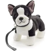 Uni-Toys Kuscheltier Französische Bulldogge m.Leine (s/w) - 25 cm