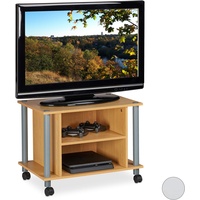 Relaxdays TV Tisch mit Rollen, 2 Fächer, Fernseher Ablage,