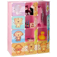 Relaxdays Steckregal Kinderzimmer, Tiermotive, Mädchen, Türen, Kleiderstangen, Kunststoff Kleiderschrank