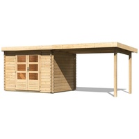 Karibu Gartenhaus San Antonio mit Anbaudach beidseitig anbringbar und