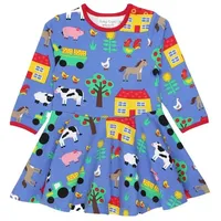 Toby Tiger Skater Kleid mit Bauernhof Print in blau