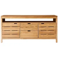 Tikamoon Waschtisch Waschbeckenschrank Bad 165cm Unterschrank massiv Holz Eiche