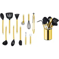 Echtwerk Küchenuntensilien,12-teiliges Küchenhelfer-Set,Küchenzubehör,Kochbesteck mit Edelstahlgriff,Kochset Utensilienhalter,Kochzubehör,Antihaft Silikon Haushaltshelfer,Gold-Edition, EW-KS-1202G