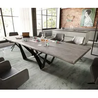 DeLife Esstisch Edge 300x100 XL Akazie Platin Spider Flachstahl