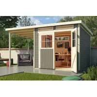 Karibu Glücksburg 4 Gartenhaus inkl. Anbau 1.9m terragrau (83233)