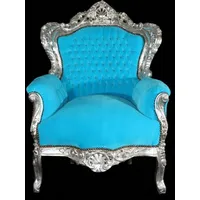 Casa Padrino Barock Sessel King Türkis/Silber Thron Tron Königstron