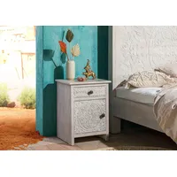 MASSIVMOEBEL24.DE Nachttisch aus massivem Mango-Holz, Kommode massiv mit weiß