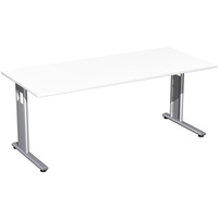 Geramöbel Flex Schreibtisch weiß rechteckig, C-Fuß-Gestell silber 180,0 x