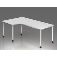 Hammerbacher Orbis höhenverstellbarer Schreibtisch weiß L-Form, 5-Fuß-Gestell silber 200,0