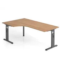 Hammerbacher Gradeo höhenverstellbarer Schreibtisch nussbaum L-Form, C-Fuß-Gestell grau 200,0