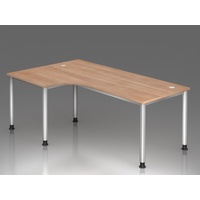 Hammerbacher Orbis höhenverstellbarer Schreibtisch nussbaum L-Form, 5-Fuß-Gestell silber 200,0