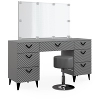 Vicco Schminktisch Anett Grau, mit LED Beleuchtung und Hocker