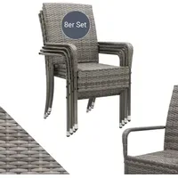 Juskys Yoro Polyrattan Gartenstuhl Grau 8 St.