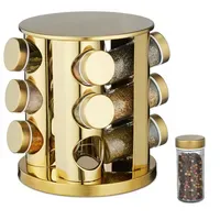 Relaxdays Goldenes Gewürzkarussell mit 12 Gläsern Weiß,Gold,Transparent