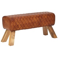 KADIMA DESIGN Sitzbank Braun, Leder, Echtholz,Mangoholz, Rechteckig, 89x46x35 cm,