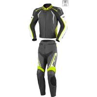 BÜSE Silverstone Pro 2-Teiler Damen Motorrad Lederkombi, schwarz-weiss-gelb, Größe