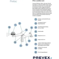 Prevex Preloc Universal-Siphon für Waschbecken platzsparend 32/40 mm Pop-Up