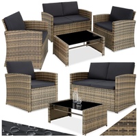 Tectake Lucca Rattan Lounge Set 5-tlg. natur/dunkelgrau