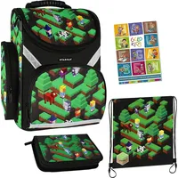 Goldkids Pixel Game Schulranzen ergonomischer Ranzen Federmappe Turnbeutel Aufgabenheft