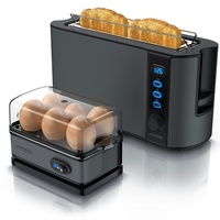 Arendo Frühstücks Set in Grau Edelstahl - Langschlitz Toaster