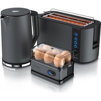 Arendo 3-teiliges Frühstücksset - Wasserkocher 1,5l, 4-Scheiben Toaster, 6er