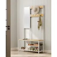 VASAGLE Garderobenständer Garderobe, Spiegel, Schuhregal mit Sitzfläche